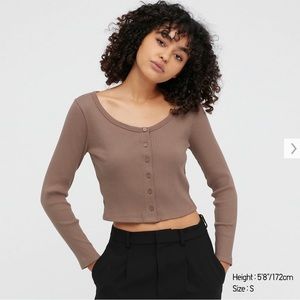 UNIQLO - Cotton Ribbed Cropped Cardigan